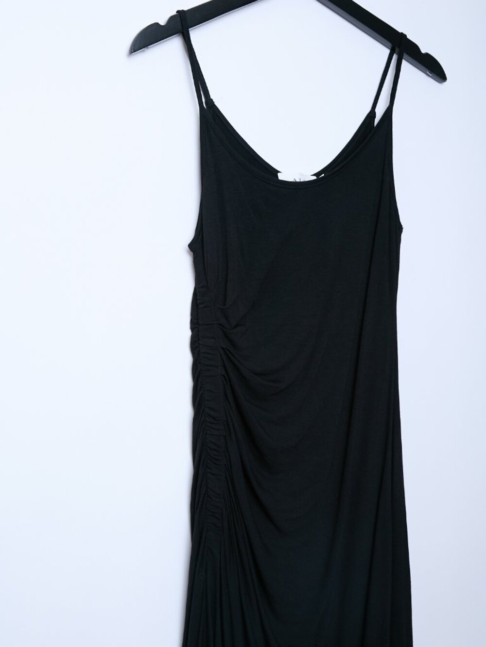 A.L.C. Lelah Ruched Side Spaghetti Thin Strap Slinky Black Midi Dress Cocktail - Picture 6 of 10